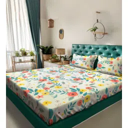Multicolor Floral 300 TC Poly Cotton Double Bedsheet with 2 Pillow Covers-image-42