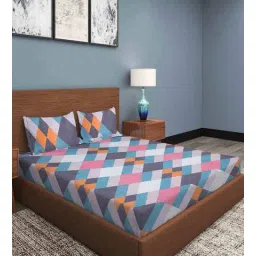 Multicolor Geometric 210 TC Poly Cotton King Sized Bed Sheets with 2 Pillow Covers by Klotthe-picture-21