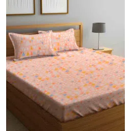 Peach Geometric 210 TC Poly Cotton King Sized Bed Sheets with 2 Pillow Covers by Klotthe-picture-29