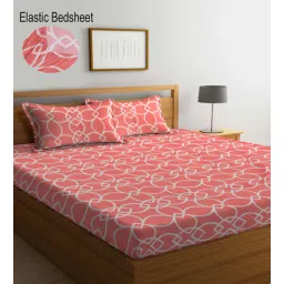 Peach Geometric 300 TC Cotton Blend Double Bedsheet with 2 Pillow covers by Klotthe-picture-11