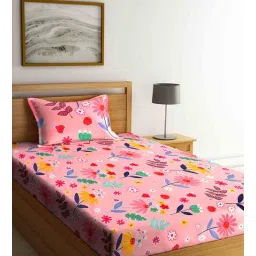 Pink Floral 210 TC Poly Cotton 1 Single Bedhseet with 1 Pillow Cover by Klotthe-picture-38