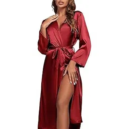 klovvy Women's Satin Pajama Set with Robe, 3 Piece Sleepwear, Black, Cami Top, Shorts and Long Robe-picture-19