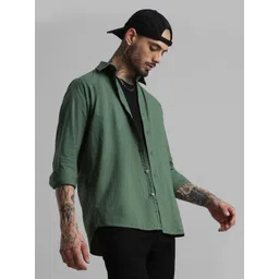 Klub Fox Men Slim Fit Spread Collar Solid Cotton Casual Shirt-picture-37