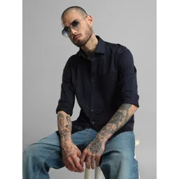 Klub Fox Men Slim Fit Spread Collar Solid Cotton Casual Shirt-picture-23