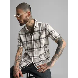 Klub Fox Men Slim Fit Spread Collar Tartan Checked Cotton Casual Shirt-picture-30