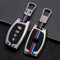 KMH Metal Car Key Cover Compatible with Hyundai Alcazar Creta 2022 Venue i20 Tucson Elantra Model Smart keycover with Keychain 4 Buttons Key Shell Case Holder Protector (Metallic) Pack of 1-picture-20