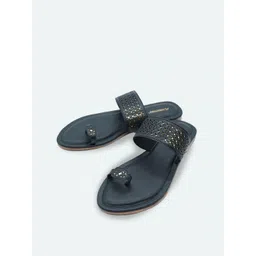 Kneetoes Women Black Laser-Cut One-Toe Sandals-picture-39