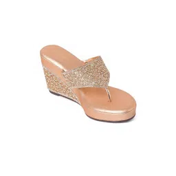Kneetoes Women Dazzling Rose Gold Wedge Sandals-picture-18