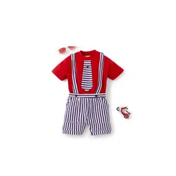 Knit N Knot Boys Striped T-shirt with Shorts with Suspender-picture-24