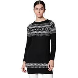 Knit Tunic: Black & Grey Geometric Long Sleeve Bodycon Sweater - Stylish Crew Neck Design - Perfect for Everyday Wear-picture-14
