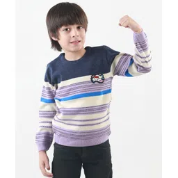 KNITCO Full Sleeves Airplane & Stripe Design Detailed Sweater - Blue-picture-31