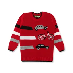 KNITCO Full Sleeves Car Designed & Rugby Striped Sweater - Red-picture-25