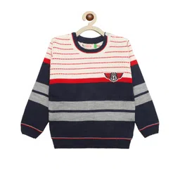 KNITCO Full Sleeves Route 66 Patch Detailed & Striped Designed Sweater - Red & Navy Blue-picture-27