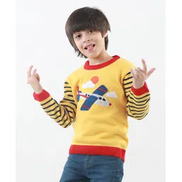 KNITCO Full Sleeves Striped & Airplane Design Detailed Sweater - Yellow-picture-13