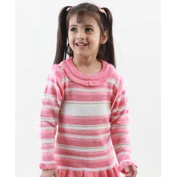 KNITCO Full Sleeves Striped With Frill Detailed Sweater Dress - Pink-picture-23