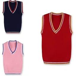 knitco Kids Unisex Sweater Vest Acrylic Woolen V-Neck Regular fit (Pack of 3)-picture-11