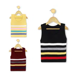 KNITCO Pack Of 3 Sleeveless Striped Sweater Vests - Yellow, Maroon & Black-picture-28