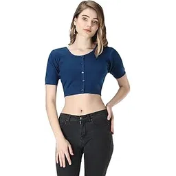 knitco Womens Woollen Half Sleeves Crop Top Sweater Blouse-picture-42