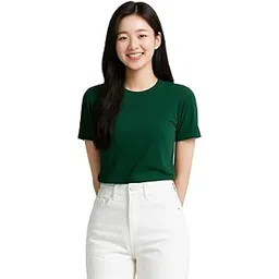 knite wolf Premium Comfort Women's T-Shirt 100% Cotton Soft Feel Short Sleeve Round Neck Solid Color Basic Tee Perfect for Casual Summer Outfits Stylish & Essential Wardrobe Staple for Girls.-picture-56