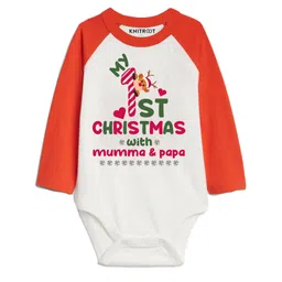 KNITROOT 1st Christmas Print Full Sleeves Onesie - Red-picture-25