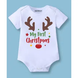 KNITROOT Christmas Theme Half Sleeves My First Christmas Text Printed Onesie - White-picture-14