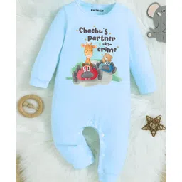 KNITROOT Cotton Knit Family Theme Full Sleeves Chachus Partner In Crime Text Printed Romper - Blue-picture-12