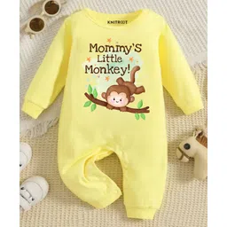 KNITROOT Cotton Knit Family Theme Full Sleeves Mommys Little Monkey Text Printed Romper - Yellow-picture-24