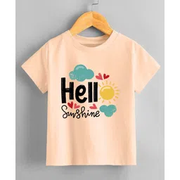 KNITROOT Cotton Summer Theme Half Sleeves Hello Sunshine Text Printed Tee - Peach-picture-37