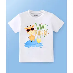 KNITROOT Cotton Summer Theme Half Sleeves Wave Rider Text Printed Tee - White-picture-36