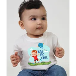 KNITROOT Festive Theme Half Sleeves Kai Po Che Boy & Kite Printed Tee - White-picture-35