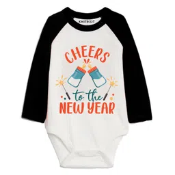 KNITROOT Full Sleeves Cheers New Year Print Raglan Onesie - Black White-picture-20