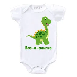KNITROOT Half Sleeves Bro-A-Saurus Print Onesie - White-picture-25