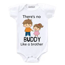 KNITROOT Half Sleeves Buddy Like A Brother Print Onesie - White-picture-29