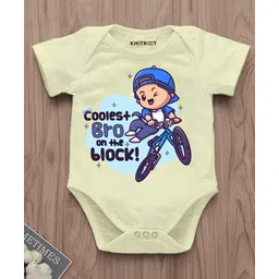 KNITROOT Half Sleeves Coolest Bro Text Printed Onesie - Yellow-picture-23