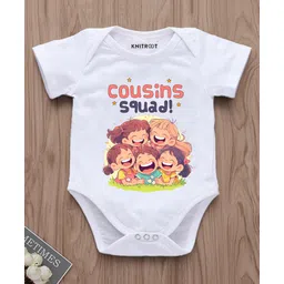 KNITROOT Half Sleeves Cousins Squad Text Printed Onesie - White-picture-30