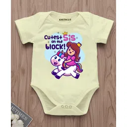 KNITROOT Half Sleeves Cute Sis Text Printed Onesie - Yellow-picture-23