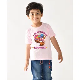 KNITROOT Half Sleeves I Am My Sister's Favourite Printed T Shirt - Pink-picture-19