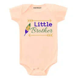 KNITROOT Half Sleeves Little Brother Print Onesie - Peach-picture-17