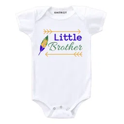 KNITROOT Half Sleeves Little Brother Print Onesie - White-picture-15
