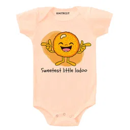 KNITROOT Half Sleeves Little Ladoo Printed Onesie - Peach-picture-19