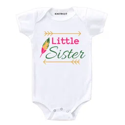 KNITROOT Half Sleeves Little Sister Print Onesie - White-picture-10