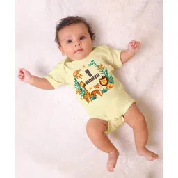 KNITROOT Half Sleeves Mix Animal Theme Theme 1 Month Printed Onesie - Yellow-picture-28
