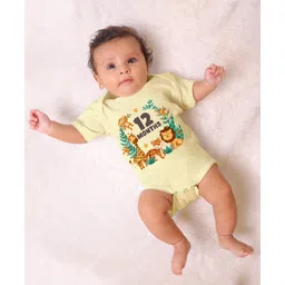 KNITROOT Half Sleeves Mix Animal Theme Theme 12 Month Printed Onesie - Yellow-picture-22