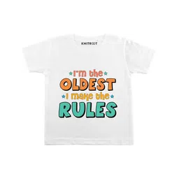 KNITROOT Half Sleeves Oldest Makes The Rules Printed Tee - White-picture-12