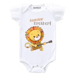KNITROOT Half Sleeves Rockstar Brother Print Onesie - White-picture-31