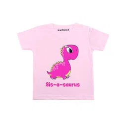 KNITROOT Half Sleeves Sis-A-Saurus Print Tee - Pink-picture-19