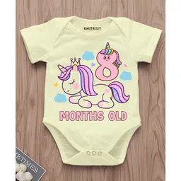 KNITROOT Half Sleeves Unicorn Theme 8 Month Printed Onesie - Yellow-picture-24