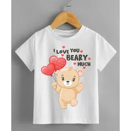 KNITROOT Half Sleeves Valentine Theme I Love You Beary Much Teddy Printed Tee - White-picture-21