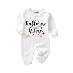 KNITROOT Infant Kids White & Black Half Way To One Printed Bodysuit-picture-21