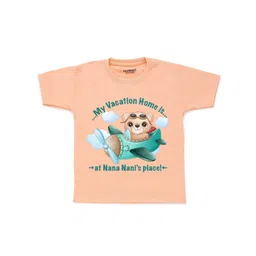 KNITROOT Kids Peach-Coloured Graphic Printed Cotton T-shirt-picture-25